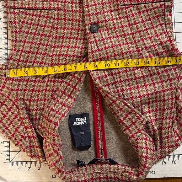 Lands' End Red Plaid Houndstooth 100% Cotton Fleece Blazer Jacket Women XS (2-4) - Picture 5 of 7